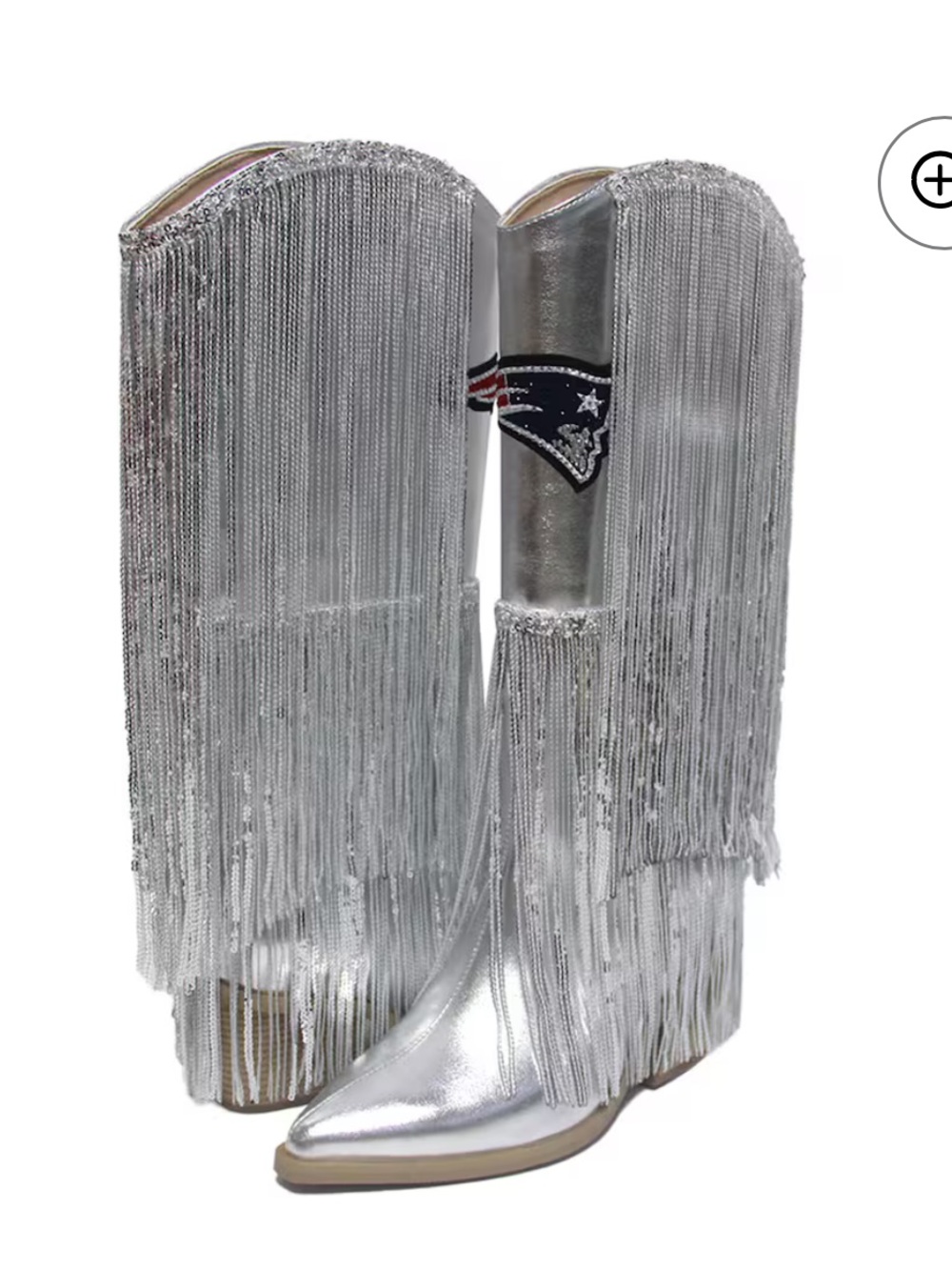 NWT RARE Cuce New England Patriots Silver Fringe Cowgirl Boot with Sequin Detail